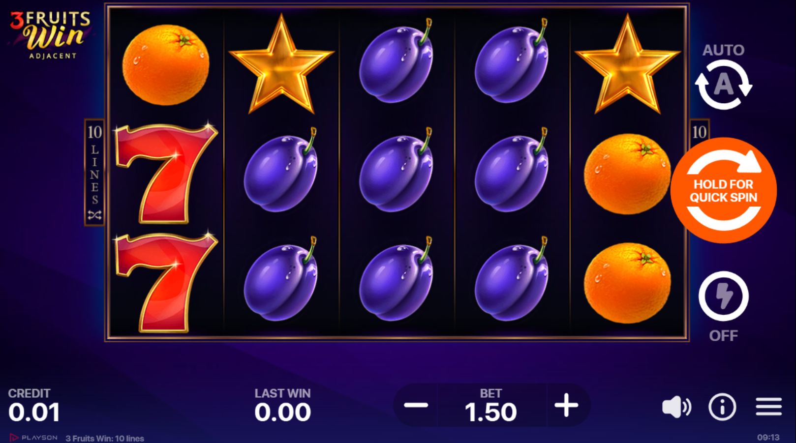 scr_3 Fruits Win: 10 lines